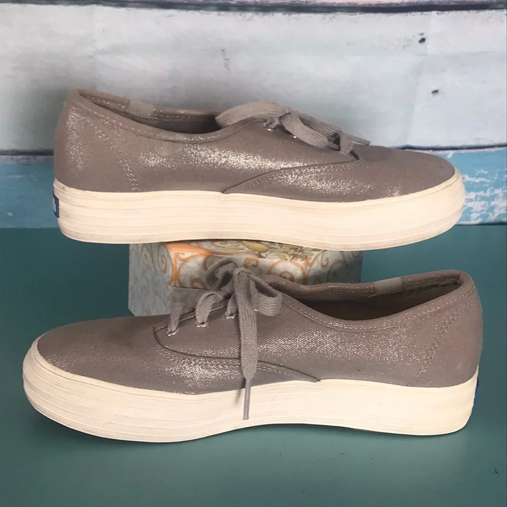 Keds grey silver metallic triple platform lace up sneaker size 7.5 - Picture 5 of 10